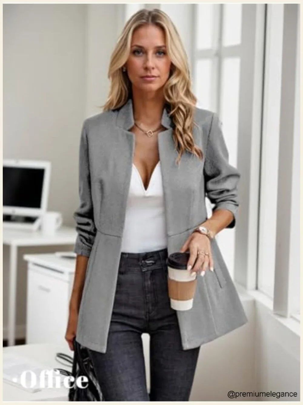 Women's Herringbone Tweed Blazer Long Plaid Jacket